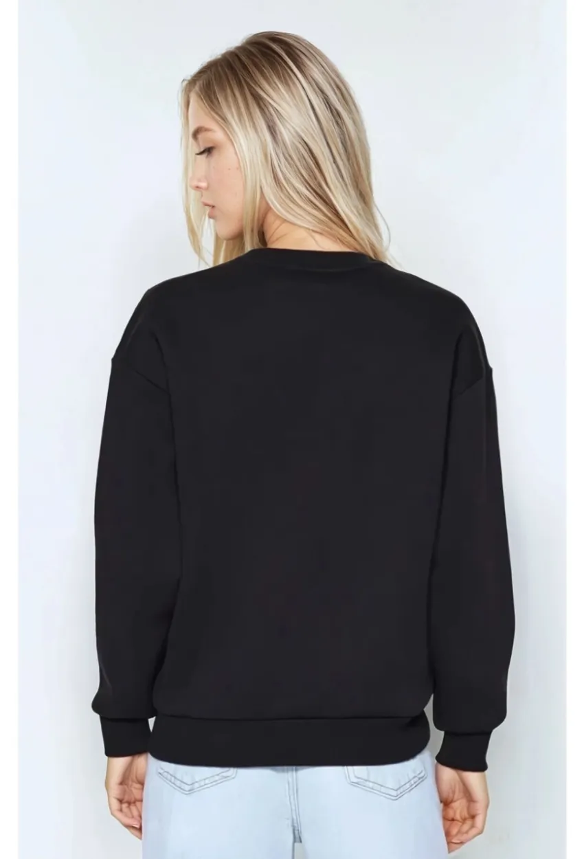 Kadın Basic Siyah Oversize Sweatshirt
