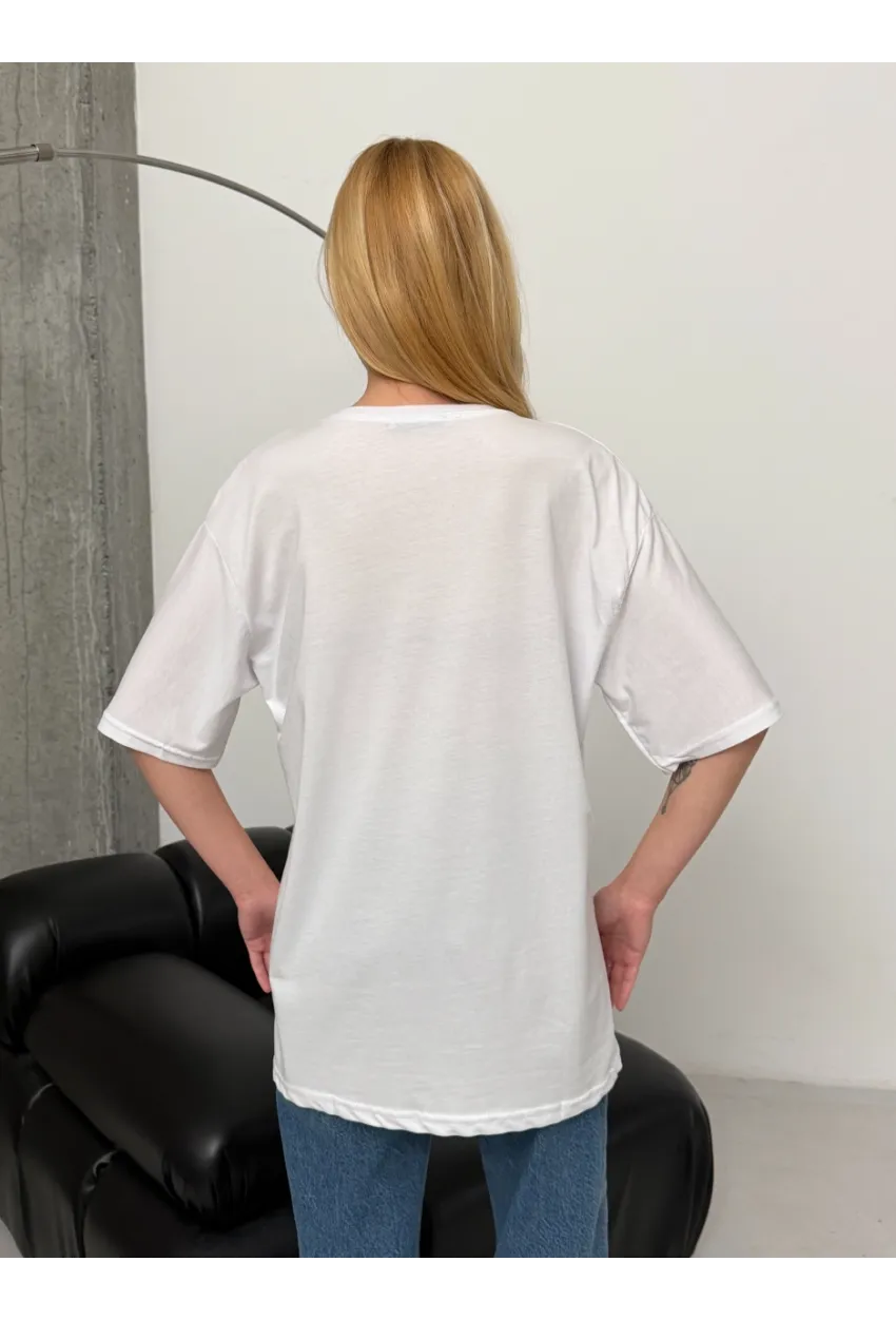 Kadın Baskılı Oversize Beyaz T-shirt