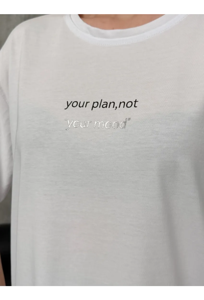 Kadın Baskılı Oversize Beyaz T-shirt