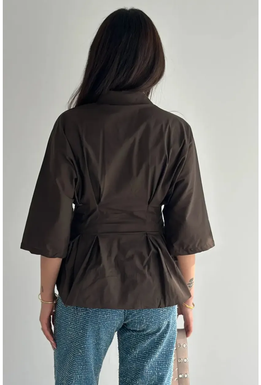 Kadın Bel Formlu Gömlek – Düğmeli Yarım Kol Şık Gömlek