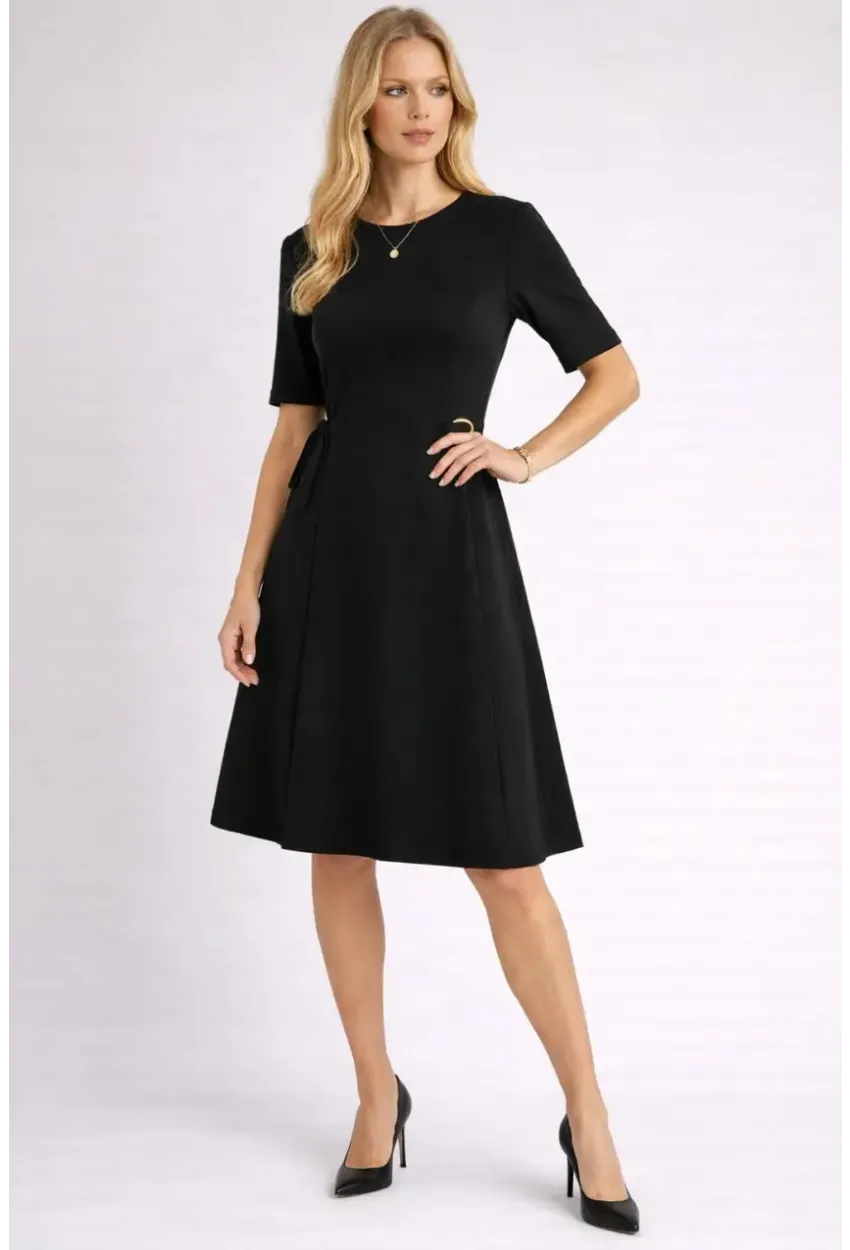 Kadın Bel Toka Detay Modal Kumaş Midiboy Elbise Siyah