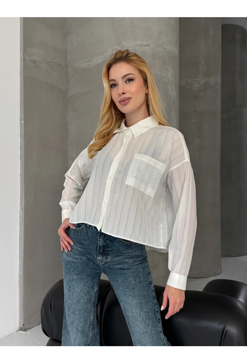 Kadın Beyaz Çizgili Salaş Gömlek