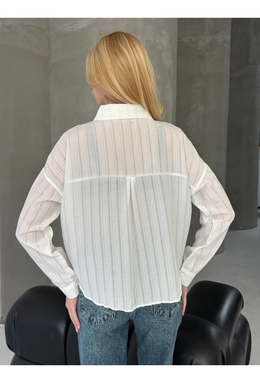 Kadın Beyaz Çizgili Salaş Gömlek