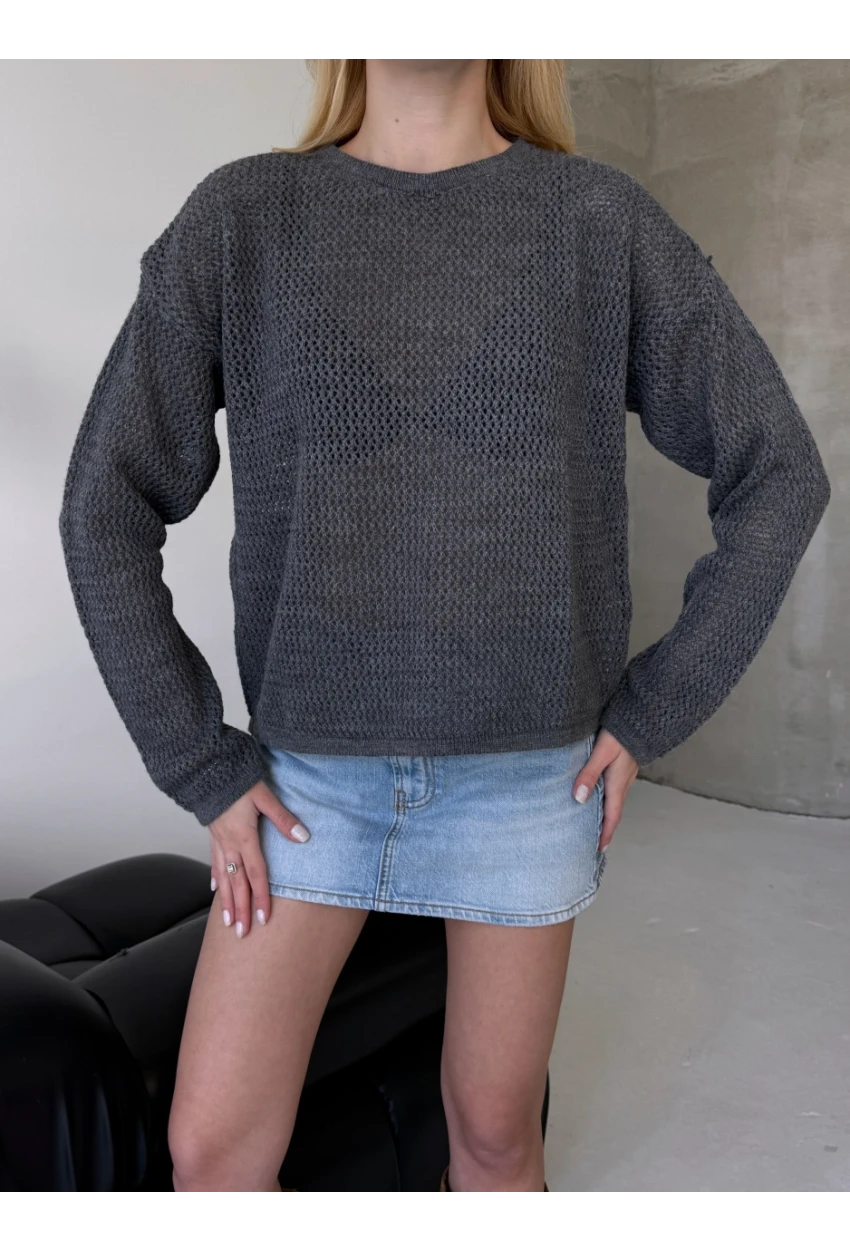 Kadın Bisiklet Yaka File Dokulu Triko Bluz