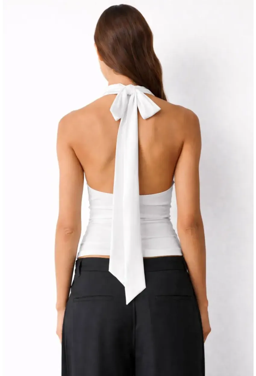 Kadın Çift Kullanımlı Sandy Kumaş Crop Bluz Beyaz