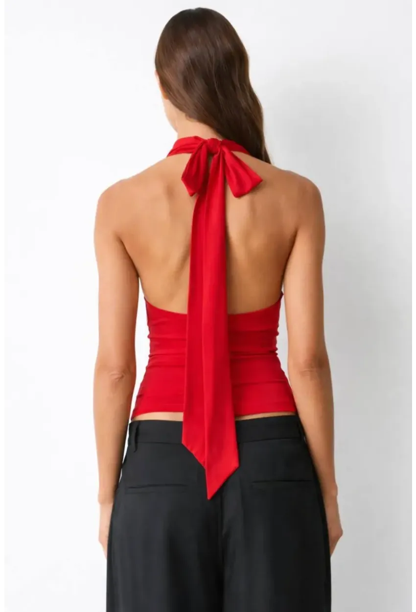 Kadın Çift Kullanımlı Sandy Kumaş Crop Bluz Kırmızı