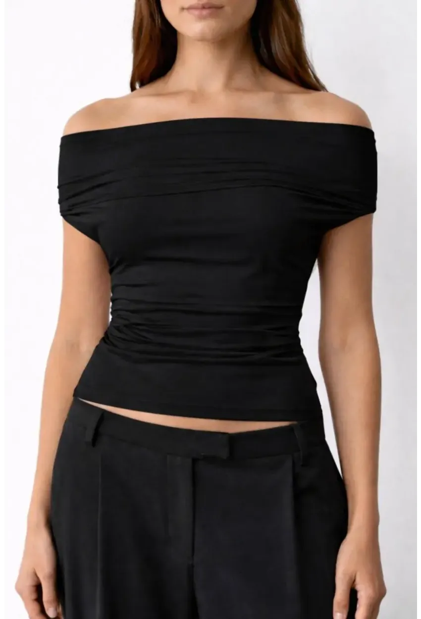 Kadın Çift Kullanımlı Sandy Kumaş Crop Bluz Siyah