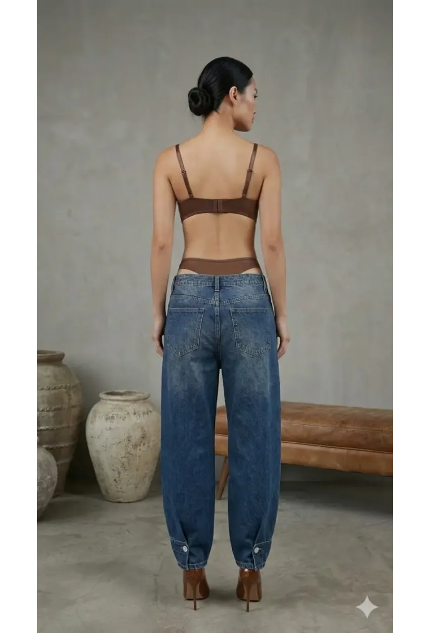 Kadın Dantelli Kahve Deri Transparan Çıtçıtlı Bodysuit