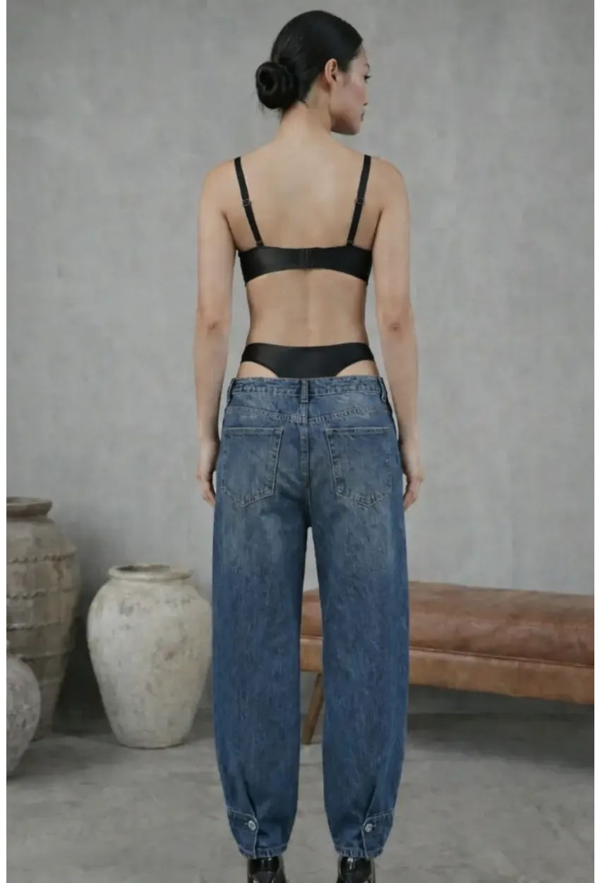 Kadın Dantelli Siyah Deri Transparan Çıtçıtlı Bodysuit