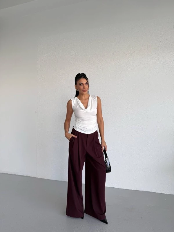 Kadın Degaje Yaka Kolsuz Bluz Beyaz