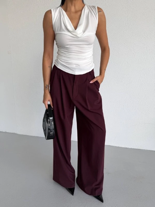 Kadın Degaje Yaka Kolsuz Bluz Beyaz