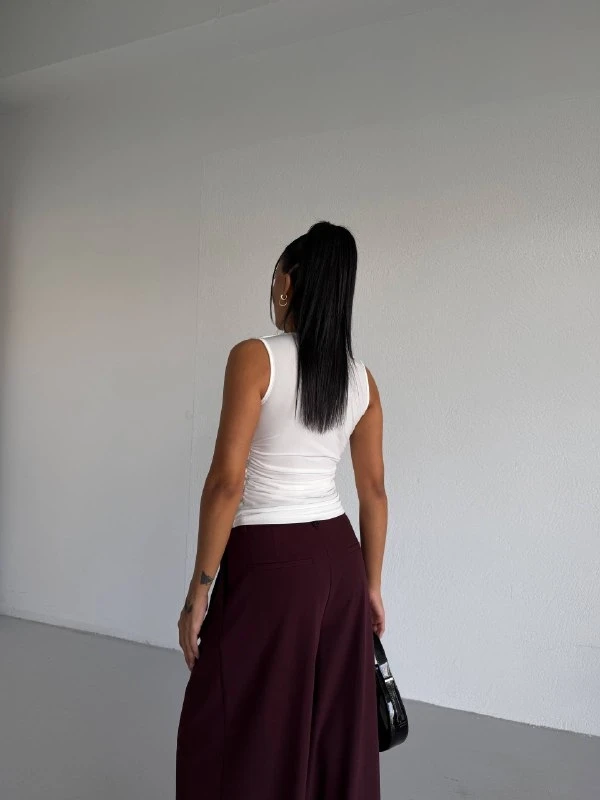 Kadın Degaje Yaka Kolsuz Bluz Beyaz