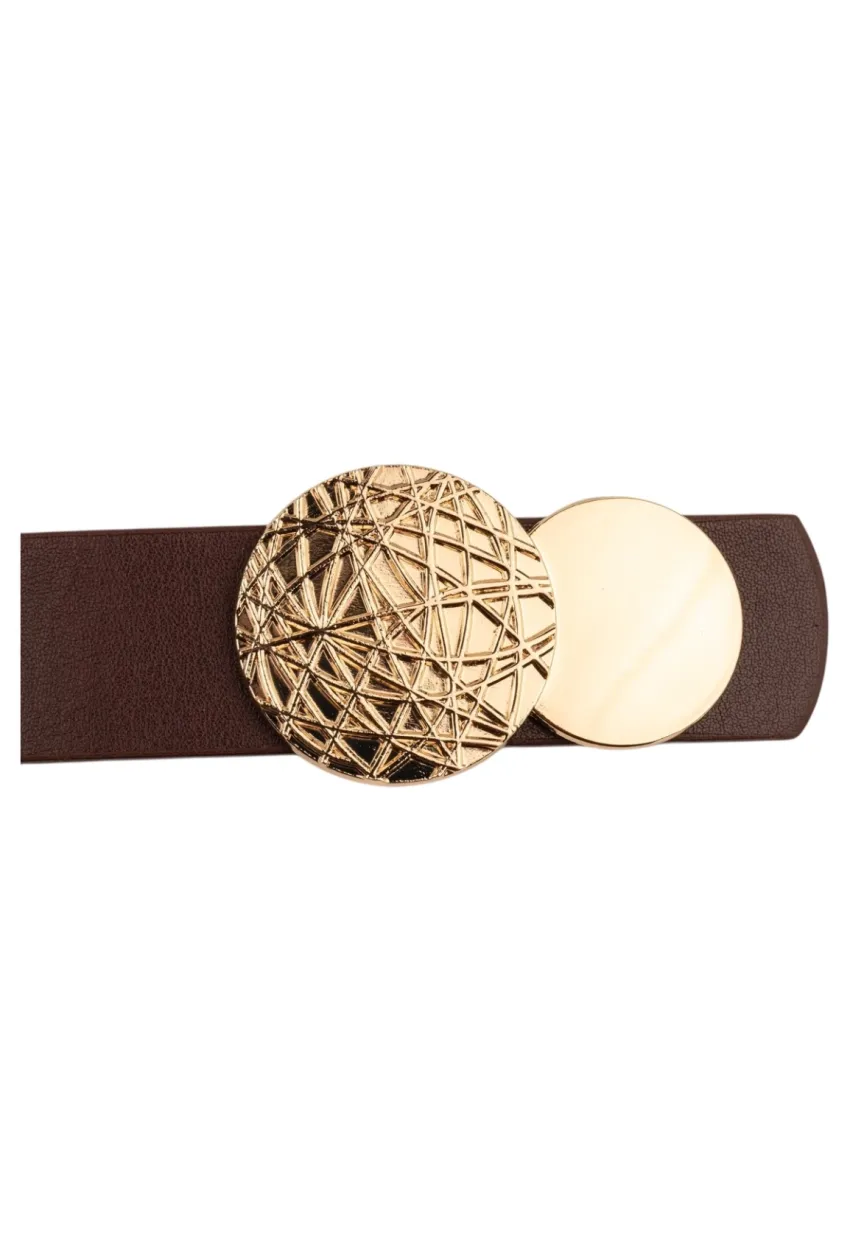 Kadın Desenli Yuvarlak Tokalı Bordo Kadın Kemeri