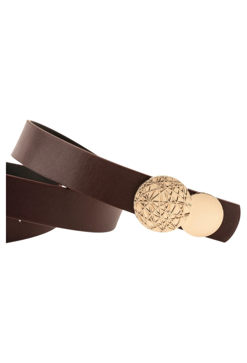Kadın Desenli Yuvarlak Tokalı Bordo Kadın Kemeri