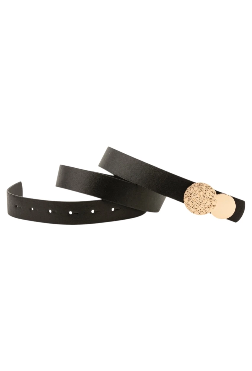 Kadın Desenli Yuvarlak Tokalı Siyah Kadın Kemeri