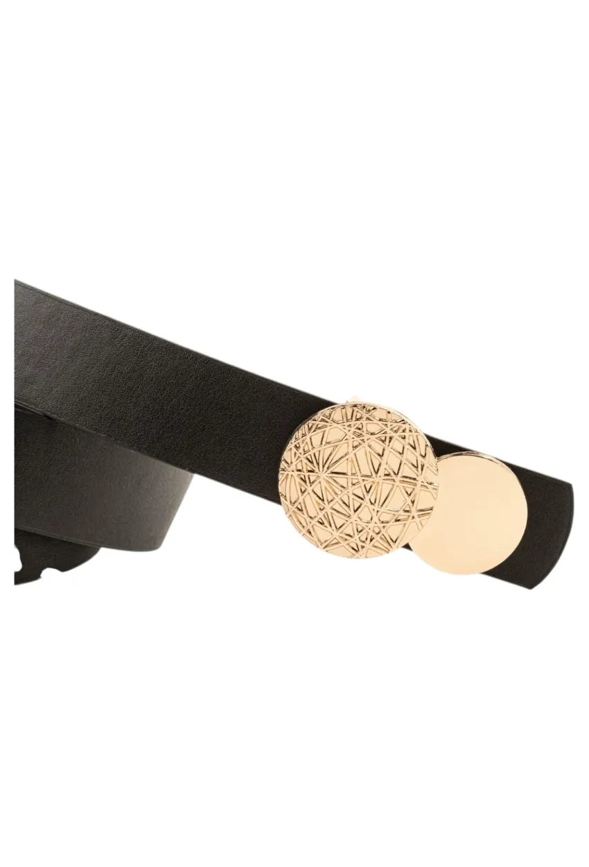 Kadın Desenli Yuvarlak Tokalı Siyah Kadın Kemeri