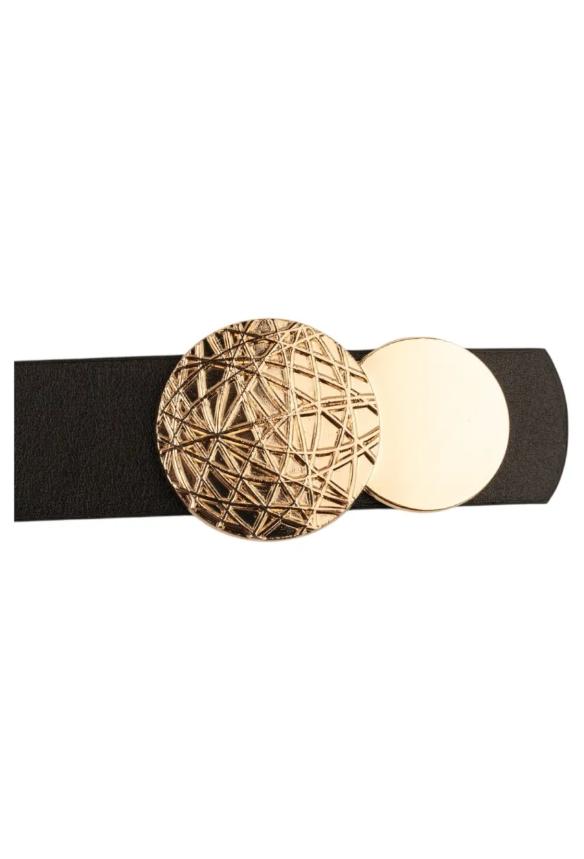 Kadın Desenli Yuvarlak Tokalı Siyah Kadın Kemeri