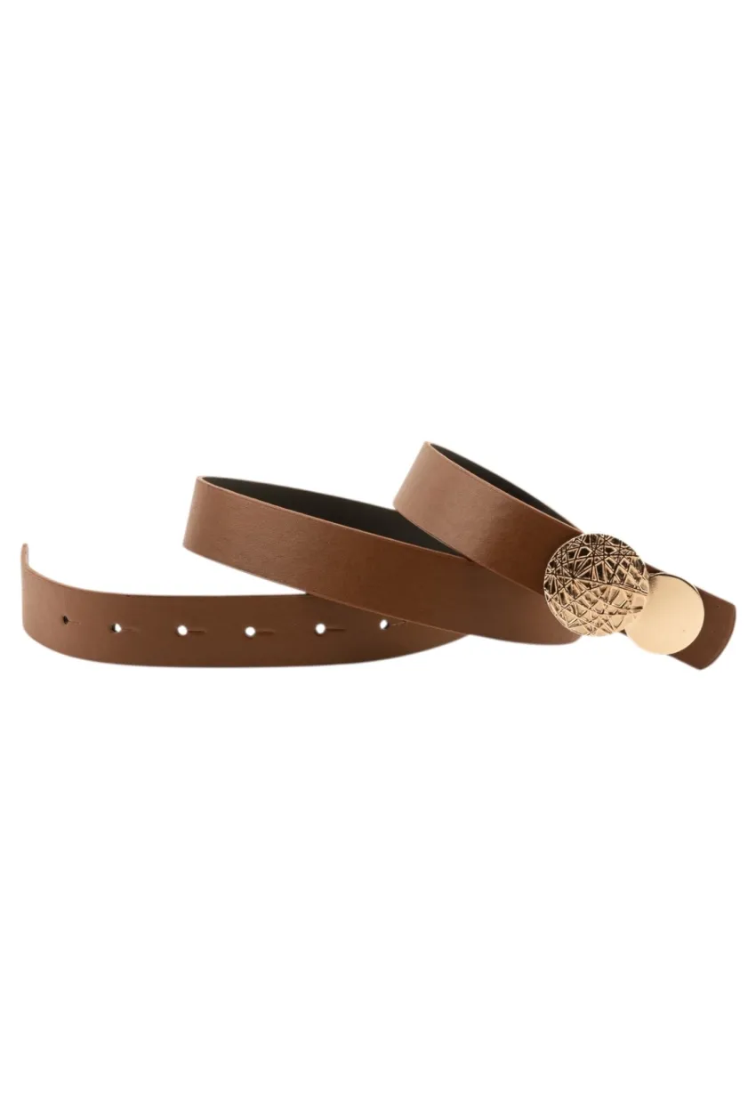 Kadın Desenli Yuvarlak Tokalı Taba Kadın Kemeri