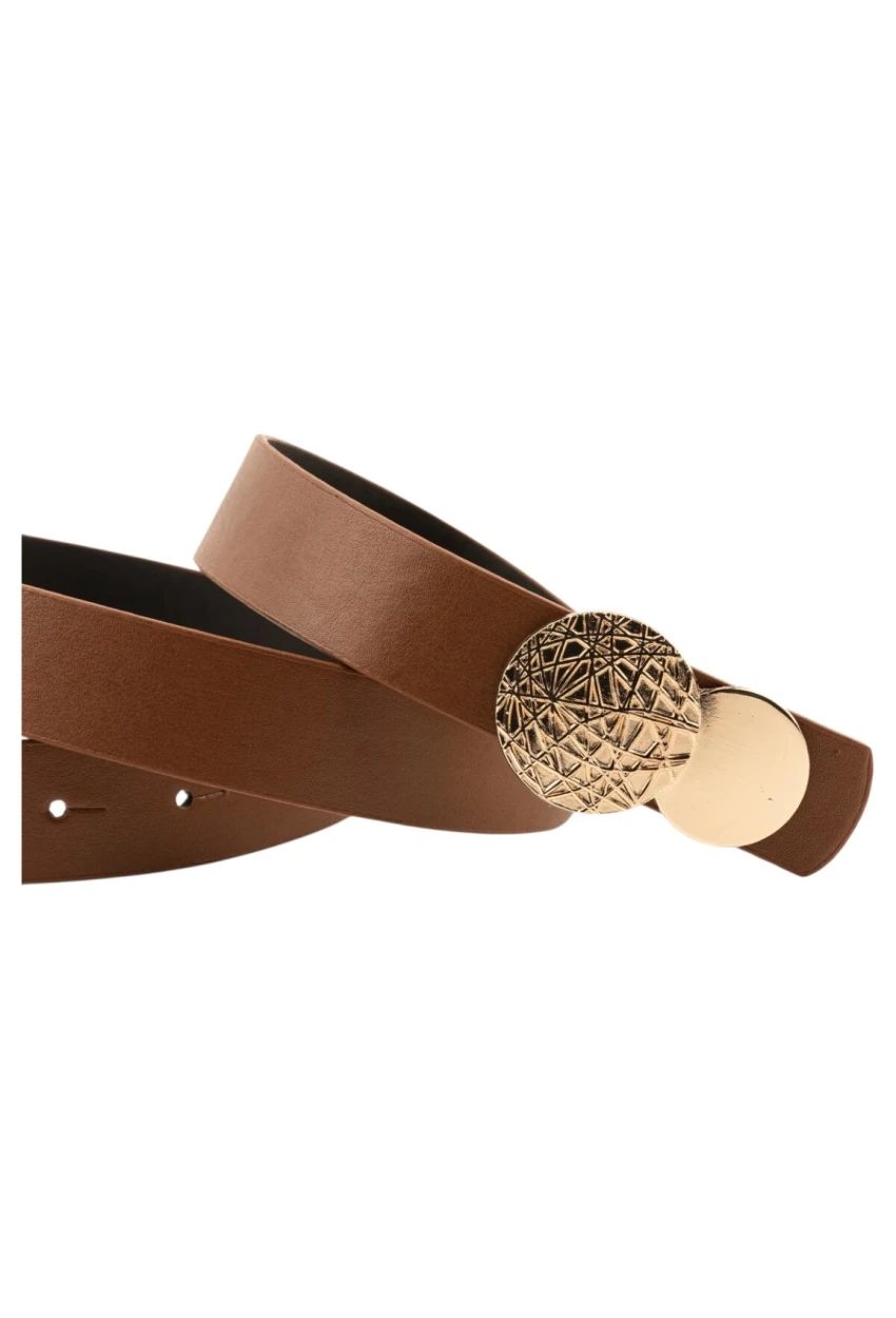 Kadın Desenli Yuvarlak Tokalı Taba Kadın Kemeri