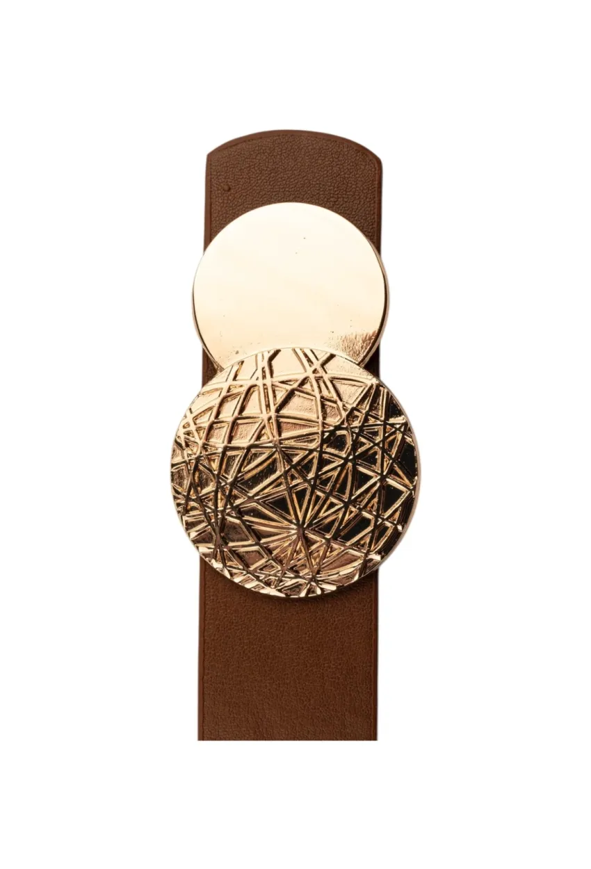 Kadın Desenli Yuvarlak Tokalı Taba Kadın Kemeri