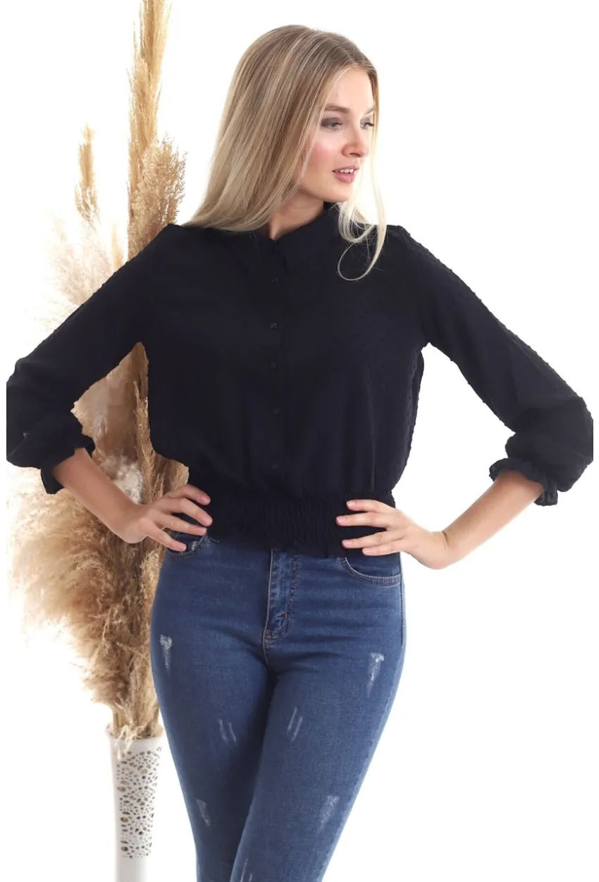 Kadın Eteği Gipeli Siyah Gömlek