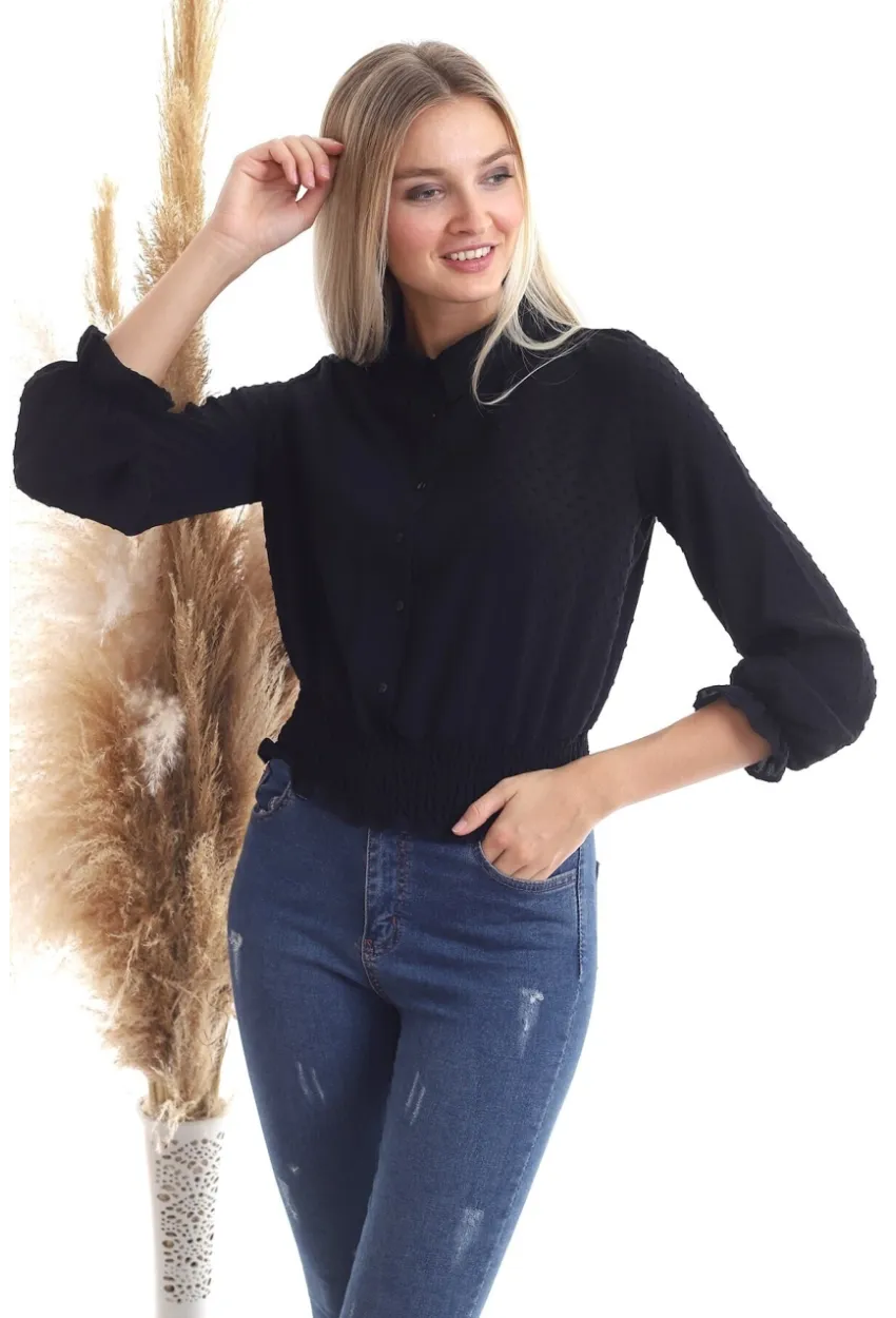 Kadın Eteği Gipeli Siyah Gömlek