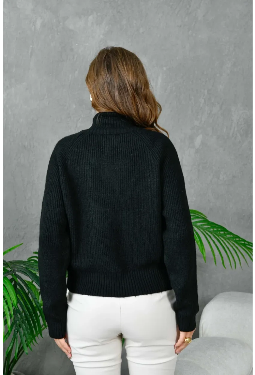 Kadın Fermuarlı Yaka Selanik Örgü Triko Kazak