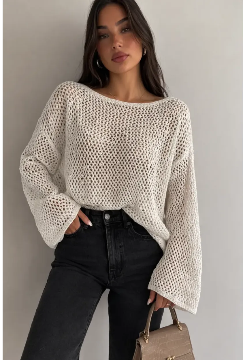 Kadın File Dokulu Örgü Bluz