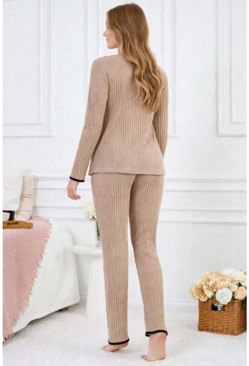 Kadın Fitilli Süprem Kumaş Pijama Takımı