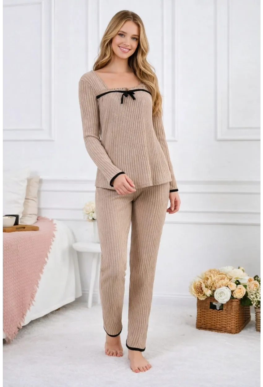 Kadın Fitilli Süprem Kumaş Pijama Takımı