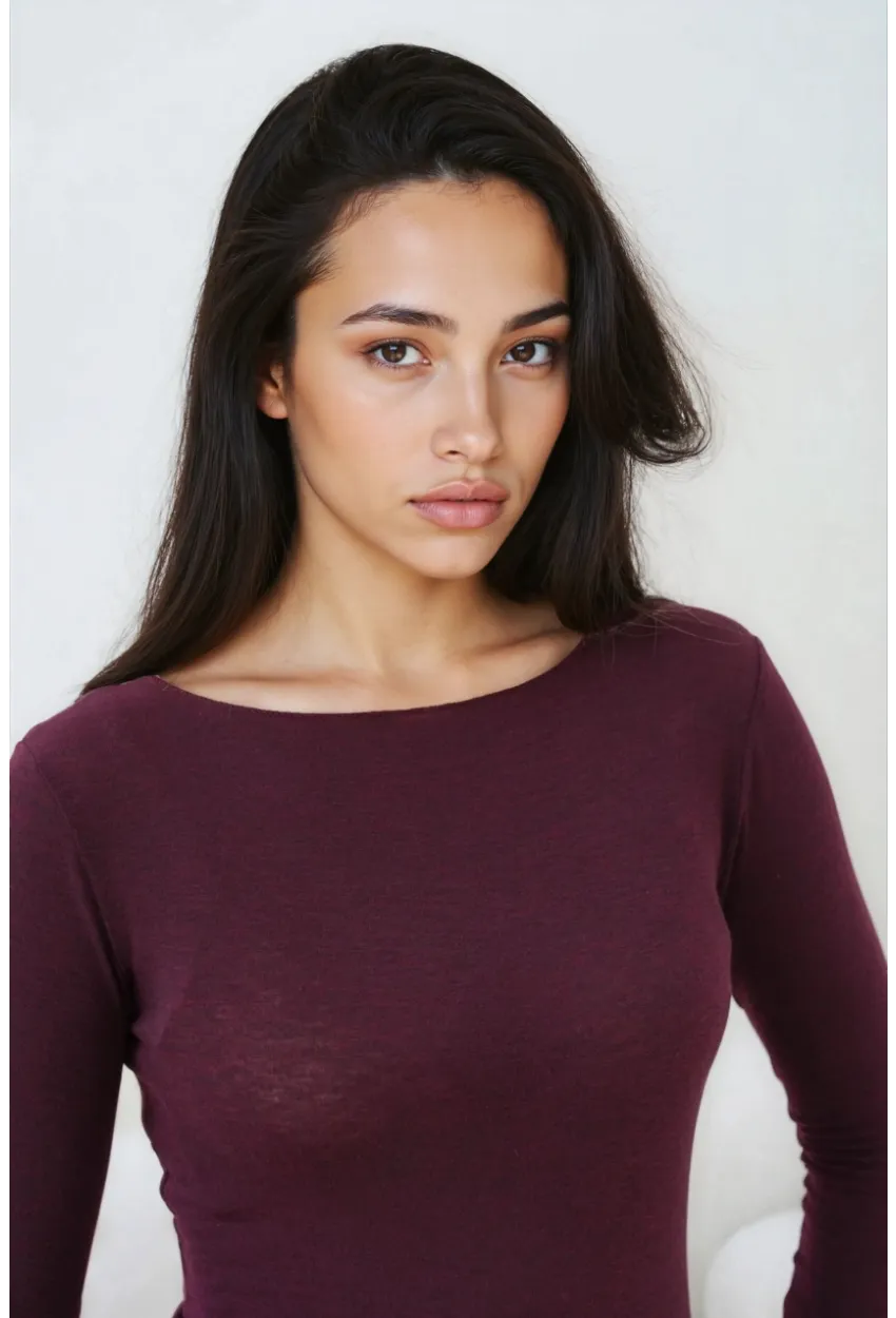 Kadın Geniş Yaka Uzun Kol Lycralı Penye Bluz