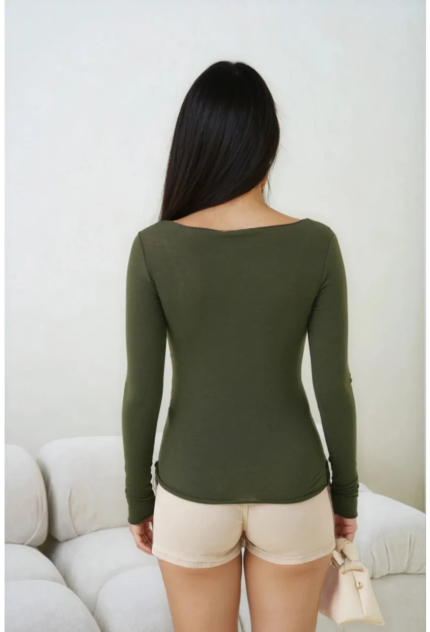 Kadın Geniş Yaka Uzun Kol Lycralı Penye Bluz