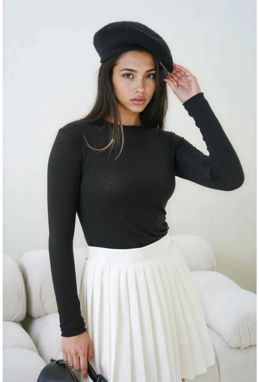 Kadın Geniş Yaka Uzun Kol Lycralı Penye Bluz