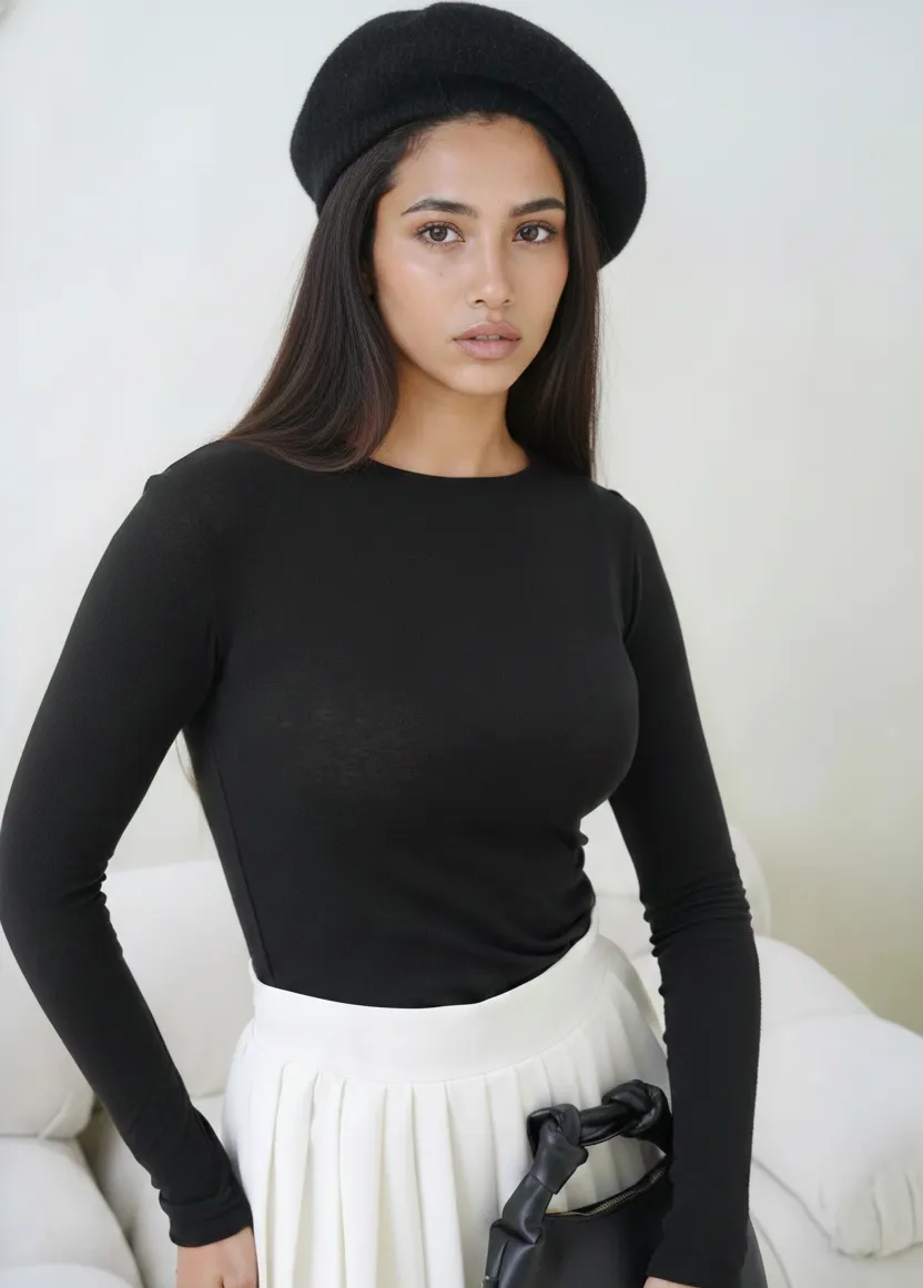 Kadın Geniş Yaka Uzun Kol Lycralı Penye Bluz