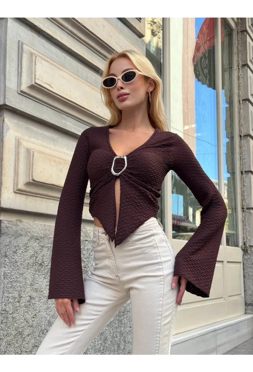 Kadın Göğüs Halka Aksesuar Detaylı Bluz