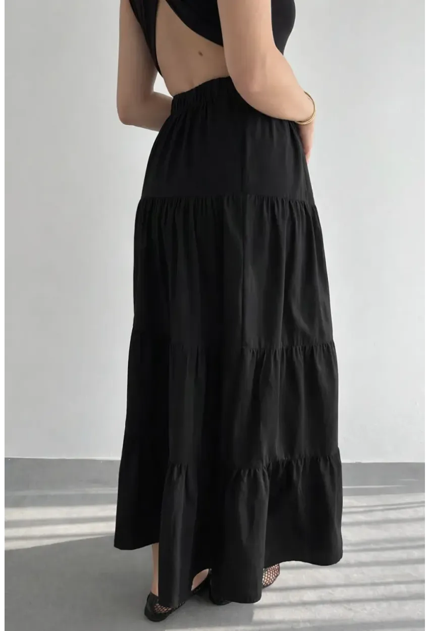 Kadın Kat Kat Uzun Etek – Beli Lastikli Günlük Şık Etek