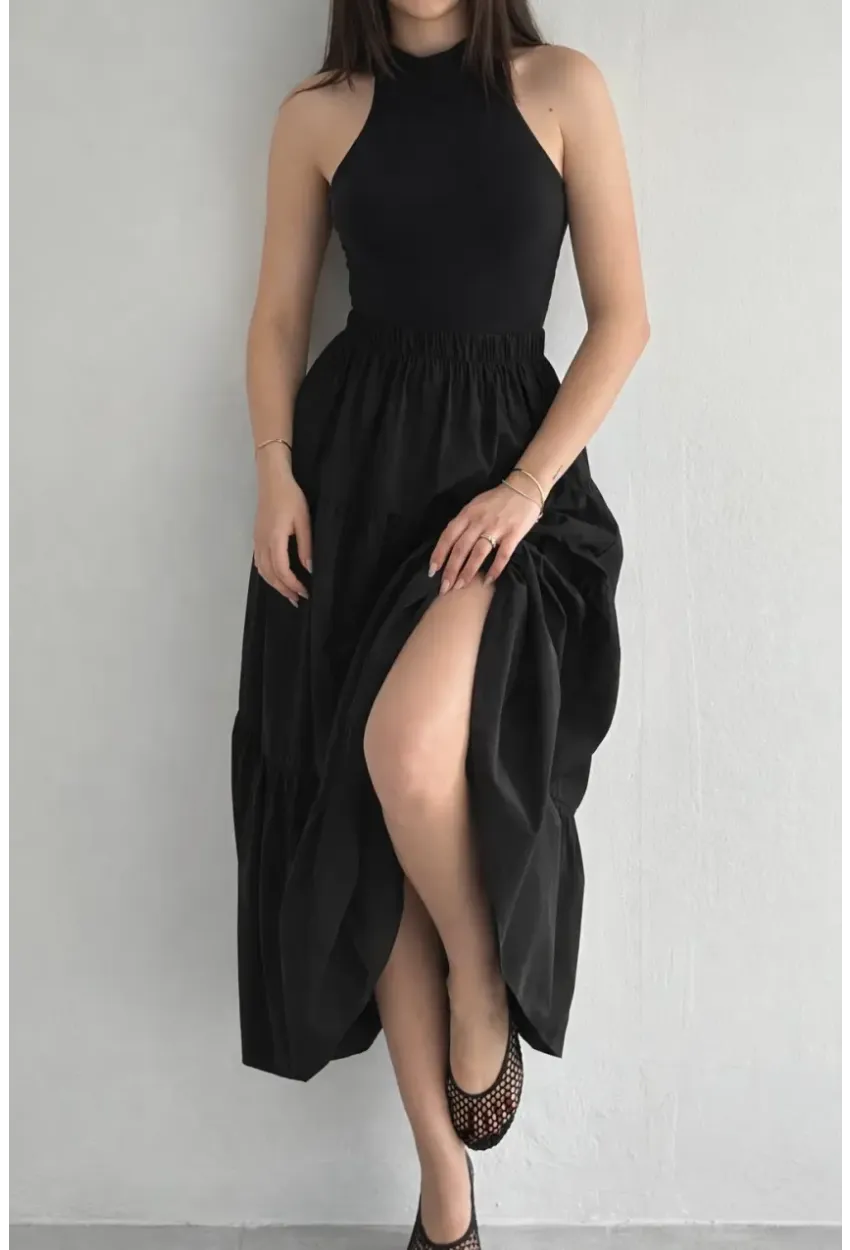 Kadın Kat Kat Uzun Etek – Beli Lastikli Günlük Şık Etek