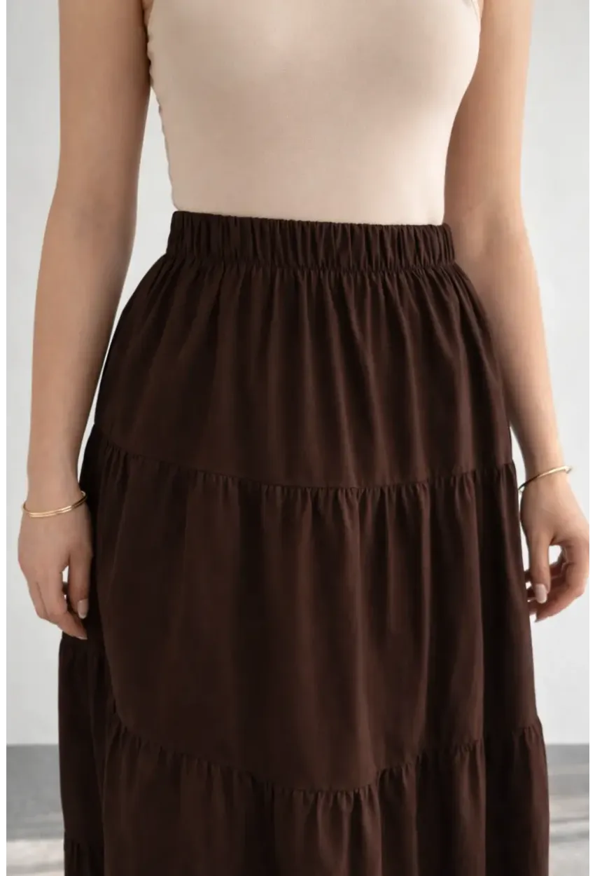 Kadın Kat Kat Uzun Etek – Beli Lastikli Günlük Şık Etek