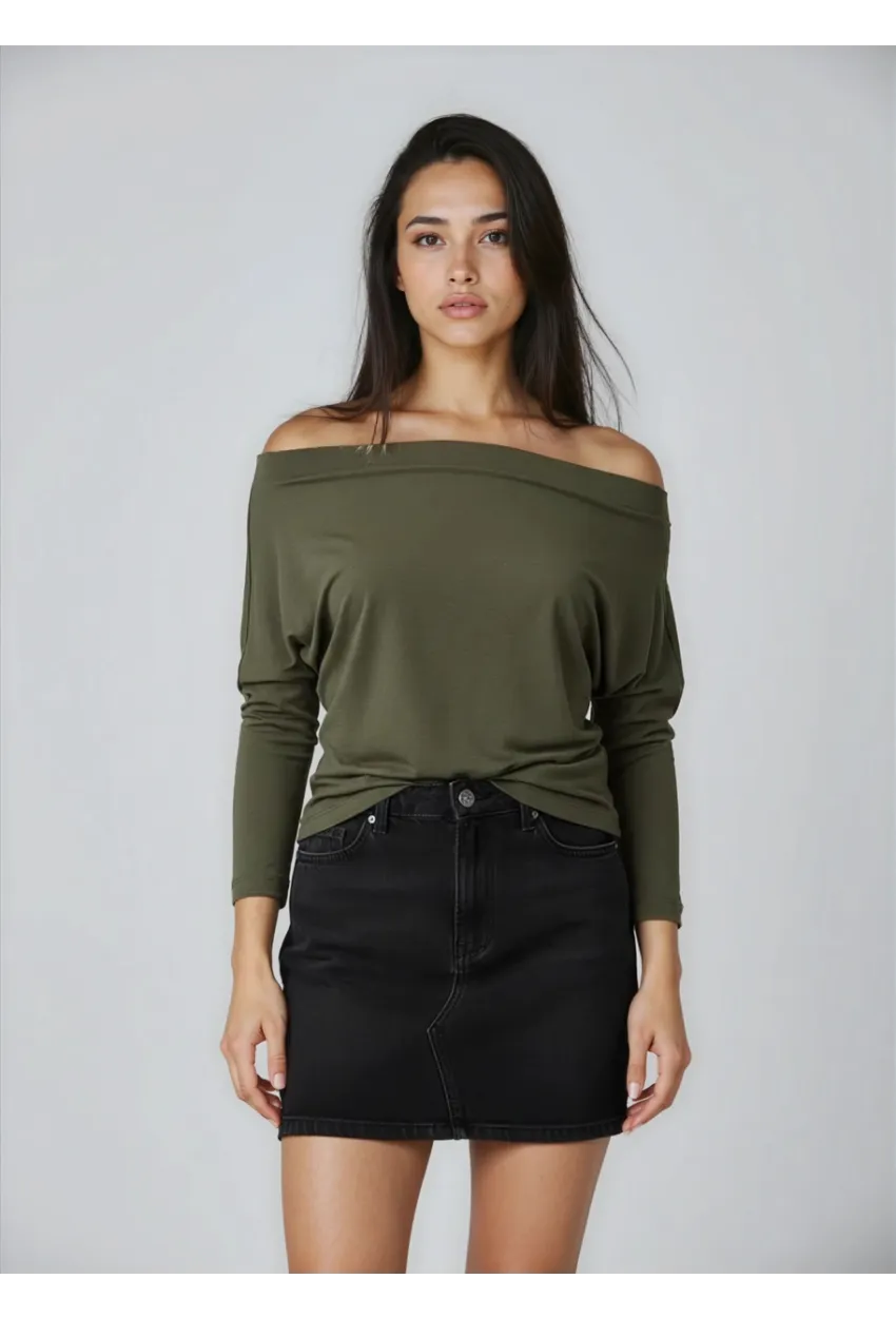 Kadın Kayık Yaka Yarasa Kol Lycralı Penye Bluz