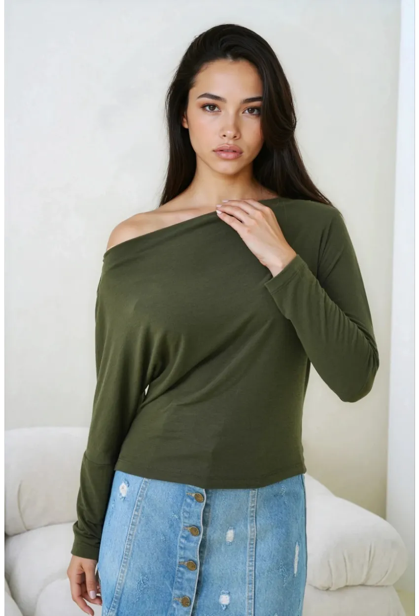 Kadın Kayık Yaka Yarasa Kol Lycralı Penye Bluz