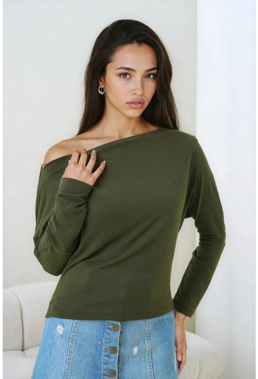 Kadın Kayık Yaka Yarasa Kol Lycralı Penye Bluz