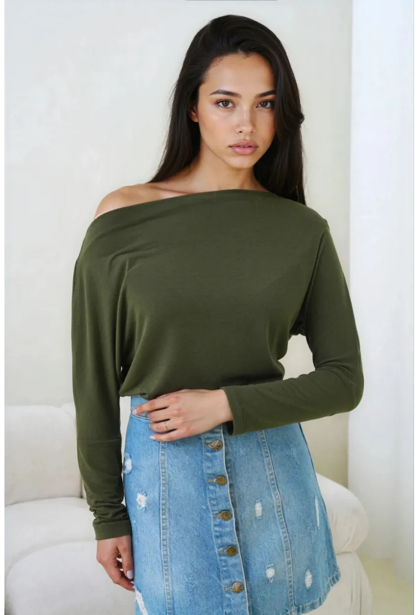 Kadın Kayık Yaka Yarasa Kol Lycralı Penye Bluz