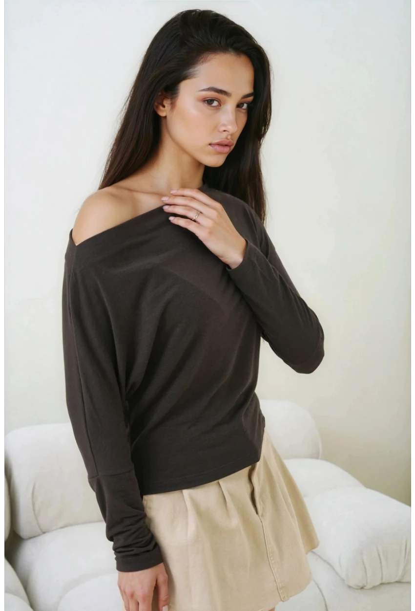 Kadın Kayık Yaka Yarasa Kol Lycralı Penye Bluz