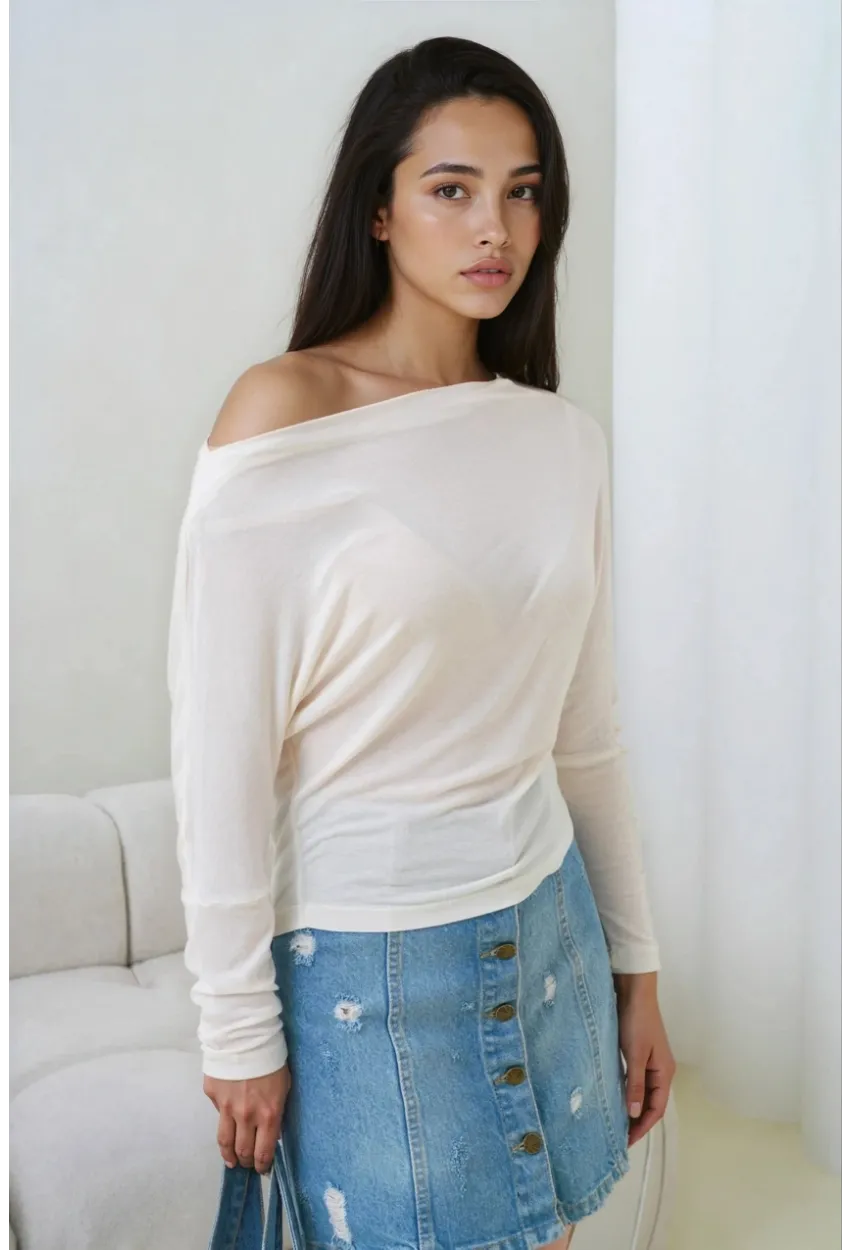 Kadın Kayık Yaka Yarasa Kol Lycralı Penye Bluz