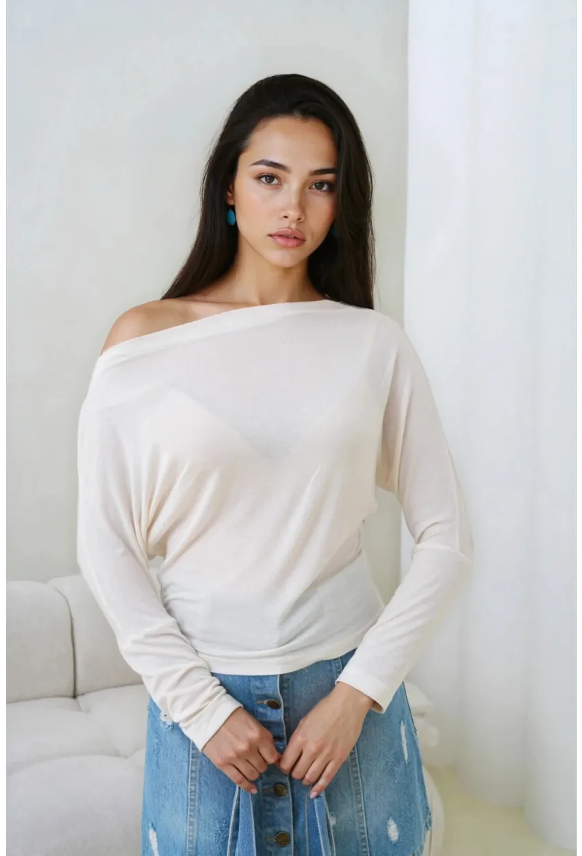 Kadın Kayık Yaka Yarasa Kol Lycralı Penye Bluz