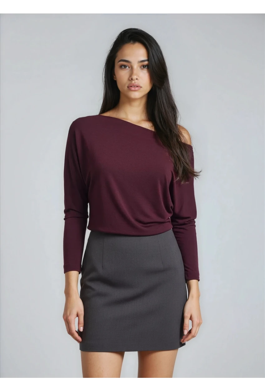 Kadın Kayık Yaka Yarasa Kol Lycralı Penye Bluz