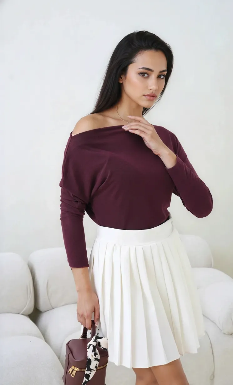 Kadın Kayık Yaka Yarasa Kol Lycralı Penye Bluz