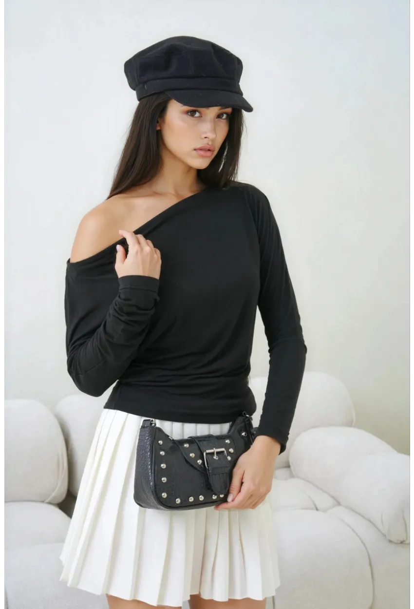 Kadın Kayık Yaka Yarasa Kol Lycralı Penye Bluz