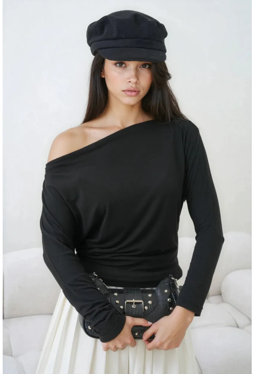 Kadın Kayık Yaka Yarasa Kol Lycralı Penye Bluz