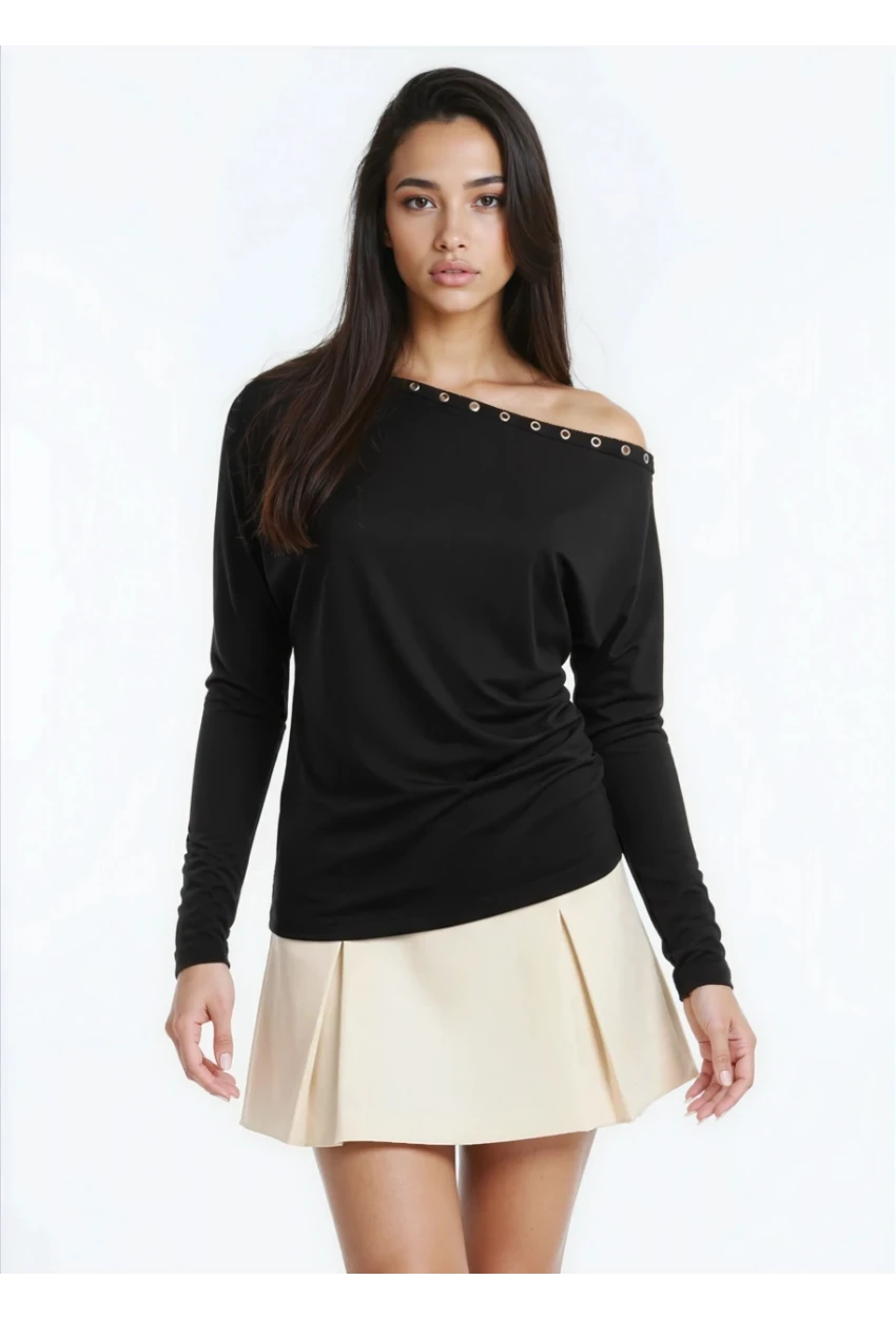 Kadın Kayık Yaka Yarasa Kol Lycralı Penye Bluz